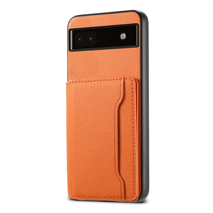 For Google Pixel 6a Calf Texture Card Bag Design Full Coverage Phone Case(Orange) - Google Cases by buy2fix | Online Shopping UK | buy2fix