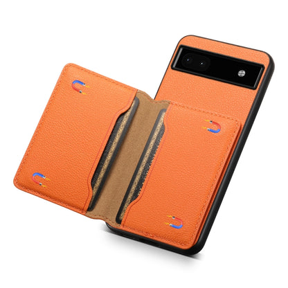 For Google Pixel 6a Calf Texture Card Bag Design Full Coverage Phone Case(Orange) - Google Cases by buy2fix | Online Shopping UK | buy2fix