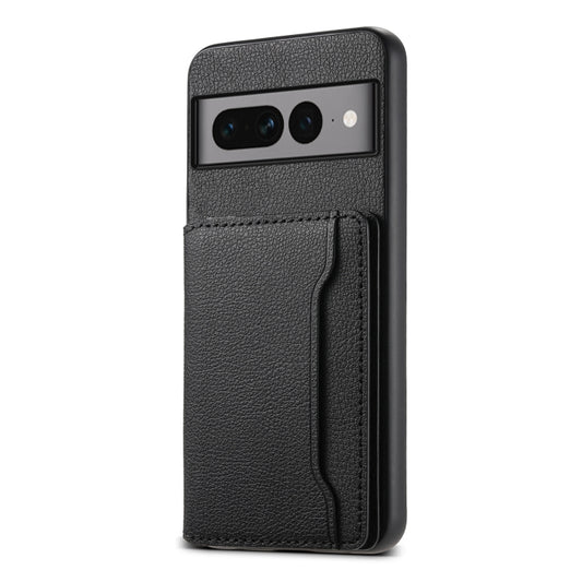 For Google Pixel 7 Pro 5G Calf Texture Card Bag Design Full Coverage Phone Case(Black) - Google Cases by buy2fix | Online Shopping UK | buy2fix