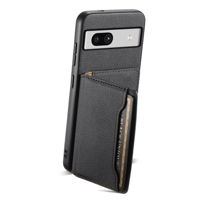 For Google Pixel 7a Calf Texture Card Bag Design Full Coverage Phone Case(Black) - Google Cases by buy2fix | Online Shopping UK | buy2fix