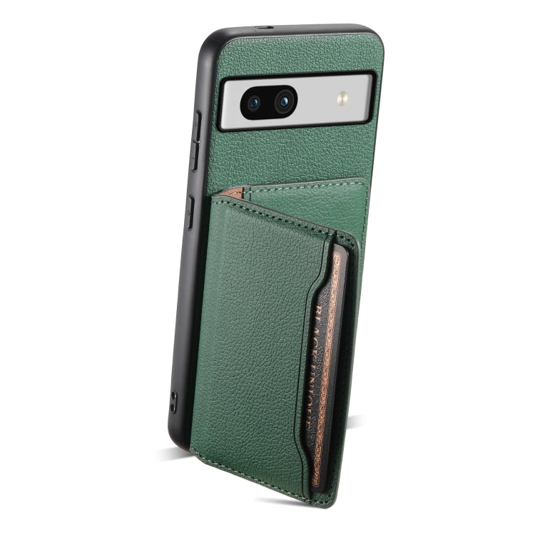 For Google Pixel 7a Calf Texture Card Bag Design Full Coverage Phone Case(Green) - Google Cases by buy2fix | Online Shopping UK | buy2fix