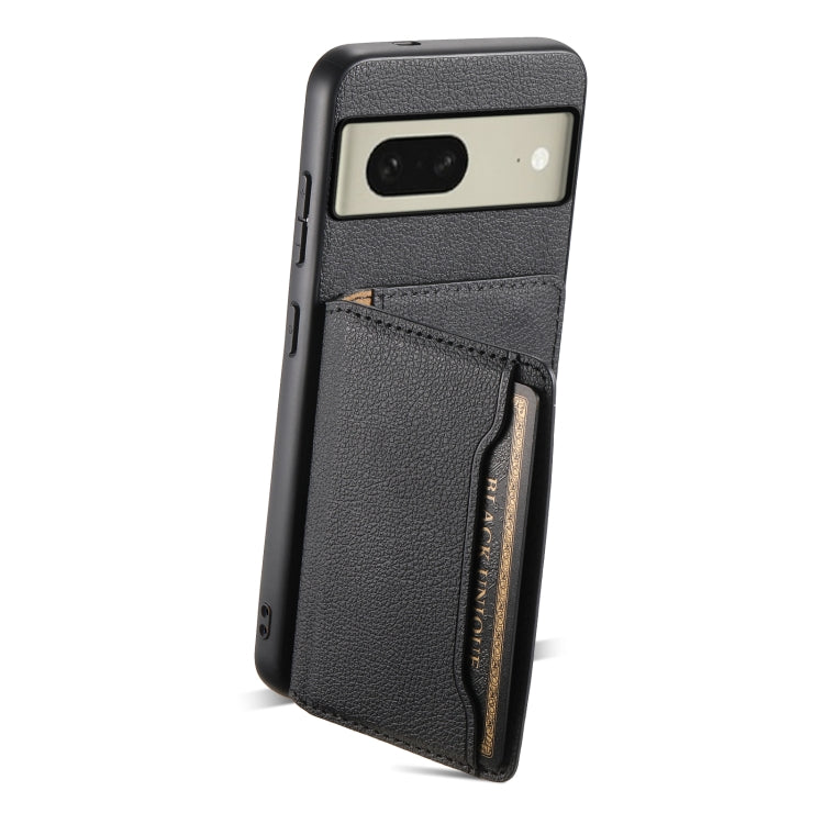 For Google Pixel 8 Calf Texture Card Bag Design Full Coverage Phone Case(Black) - Google Cases by buy2fix | Online Shopping UK | buy2fix