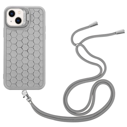 For iPhone 15 Plus Honeycomb Radiating Lens Holder Magsafe Phone Case with Lanyard(Grey) - iPhone 15 Plus Cases by buy2fix | Online Shopping UK | buy2fix