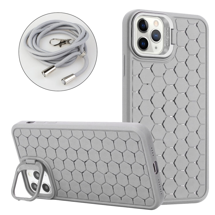 For iPhone 13 Pro Honeycomb Radiating Lens Holder Magsafe Phone Case with Lanyard(Grey) - iPhone 13 Pro Cases by buy2fix | Online Shopping UK | buy2fix