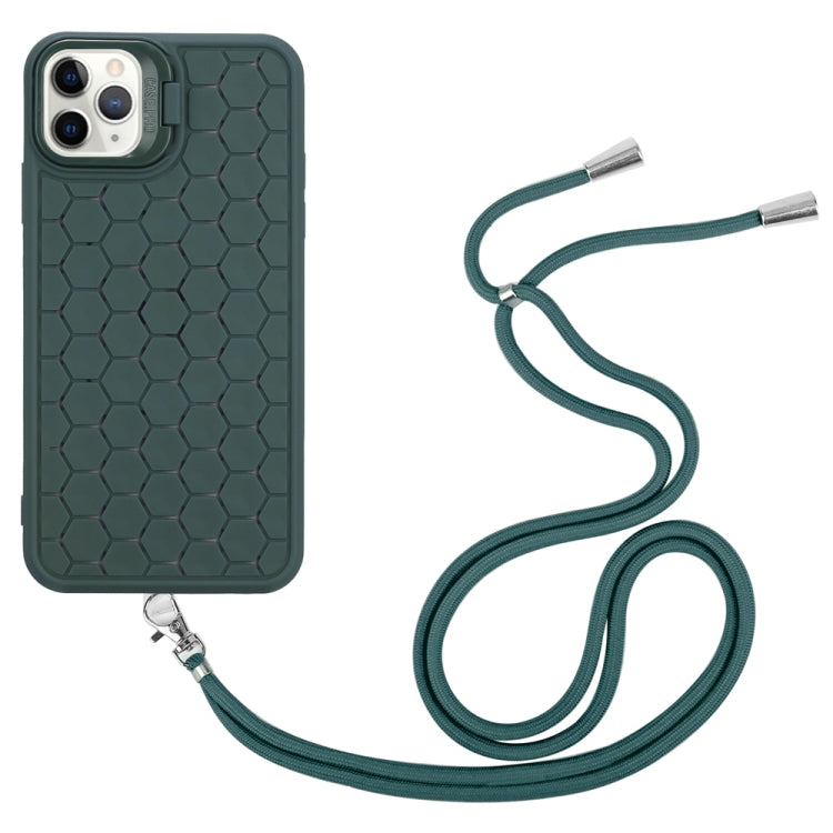 For iPhone 16 Pro Max Honeycomb Radiating Lens Holder Magsafe Phone Case with Lanyard(Green) - iPhone 16 Pro Max Cases by buy2fix | Online Shopping UK | buy2fix