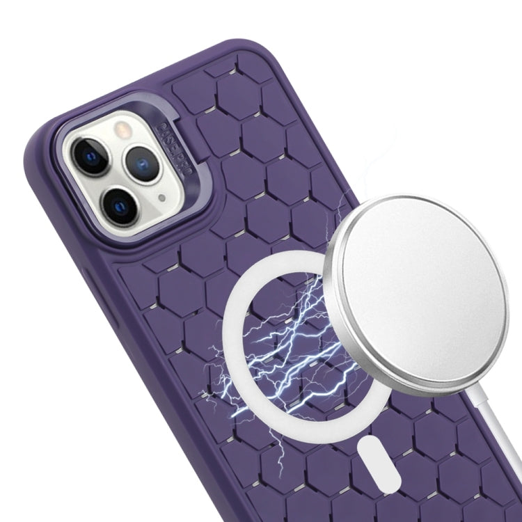 For iPhone 16 Pro Max Honeycomb Radiating Lens Holder Magsafe Phone Case with Lanyard(Purple) - iPhone 16 Pro Max Cases by buy2fix | Online Shopping UK | buy2fix