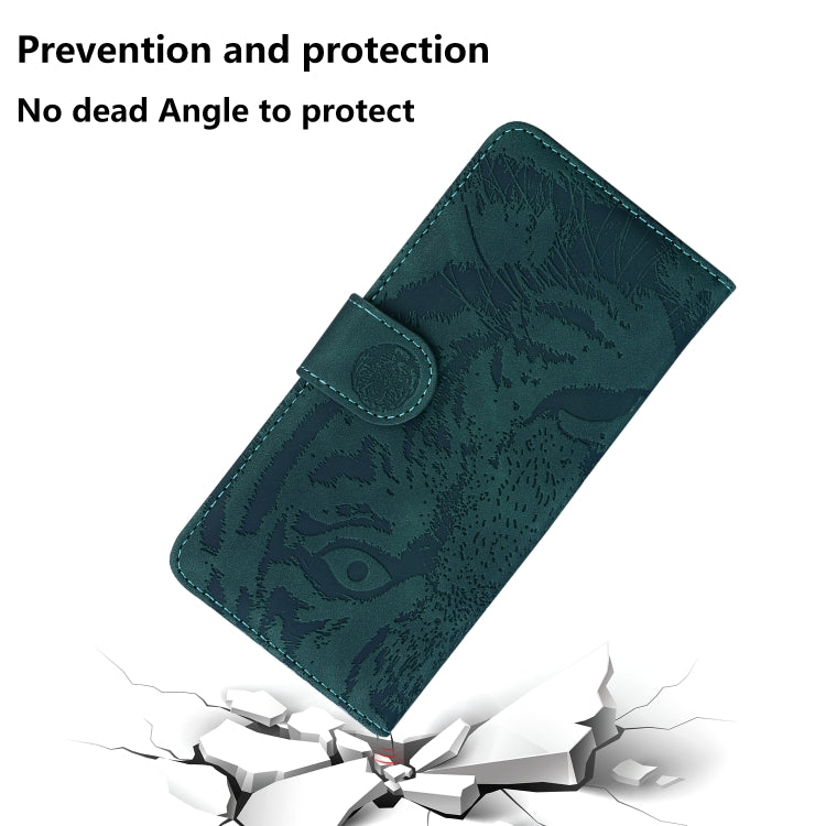 For Google Pixel 9 Tiger Embossing Pattern Flip Leather Phone Case(Green) - Google Cases by buy2fix | Online Shopping UK | buy2fix