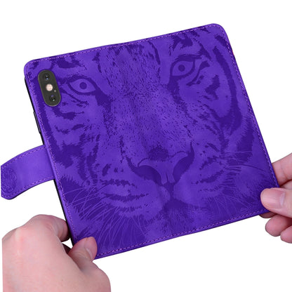 For Google Pixel 9 Tiger Embossing Pattern Flip Leather Phone Case(Purple) - Google Cases by buy2fix | Online Shopping UK | buy2fix