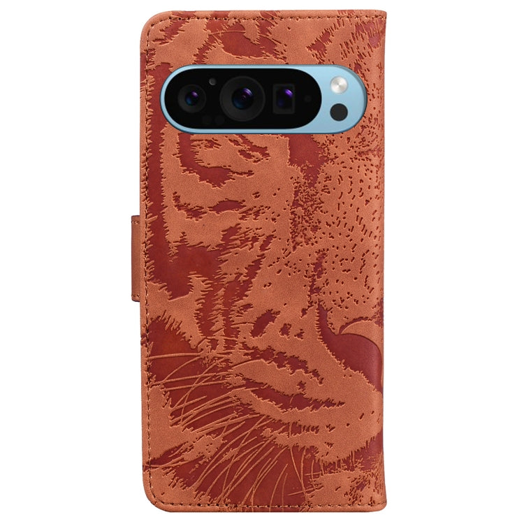 For Google Pixel 9 Pro 5G Tiger Embossing Pattern Flip Leather Phone Case(Brown) - Google Cases by buy2fix | Online Shopping UK | buy2fix