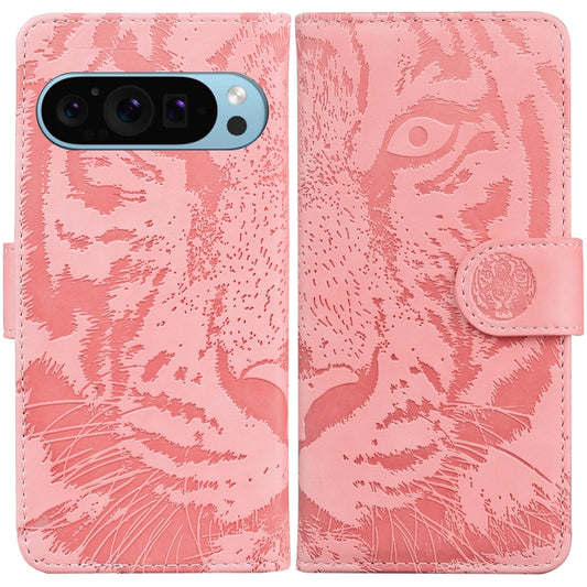 For Google Pixel 9 Pro 5G Tiger Embossing Pattern Flip Leather Phone Case(Pink) - Google Cases by buy2fix | Online Shopping UK | buy2fix