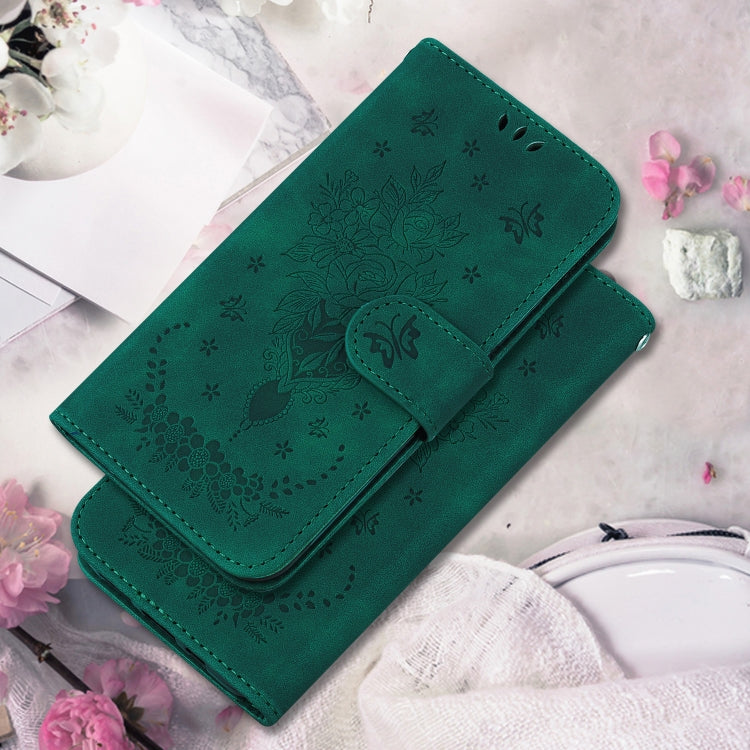 For Google Pixel 9 Butterfly Rose Embossed Leather Phone Case(Green) - Google Cases by buy2fix | Online Shopping UK | buy2fix