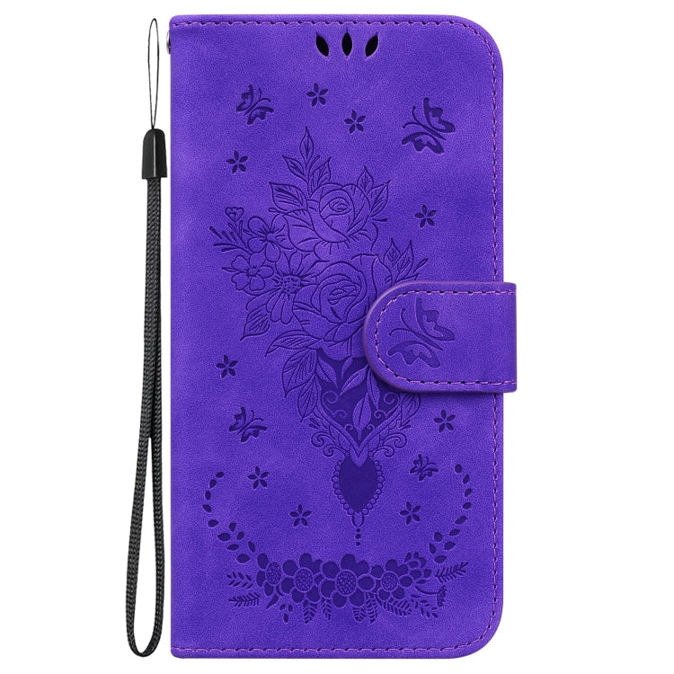 For Google Pixel 9 Butterfly Rose Embossed Leather Phone Case(Purple) - Google Cases by buy2fix | Online Shopping UK | buy2fix