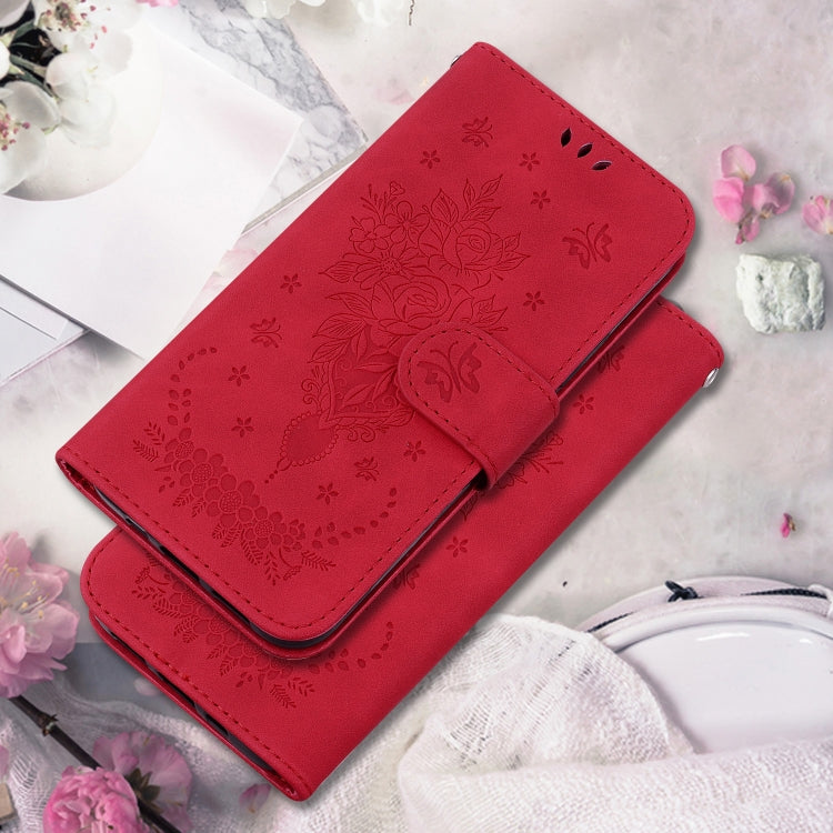 For Google Pixel 9 Butterfly Rose Embossed Leather Phone Case(Red) - Google Cases by buy2fix | Online Shopping UK | buy2fix