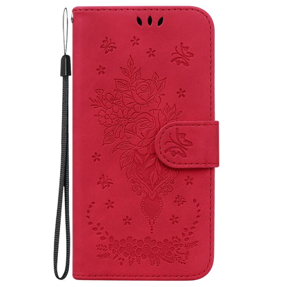 For Google Pixel 9 Butterfly Rose Embossed Leather Phone Case(Red) - Google Cases by buy2fix | Online Shopping UK | buy2fix