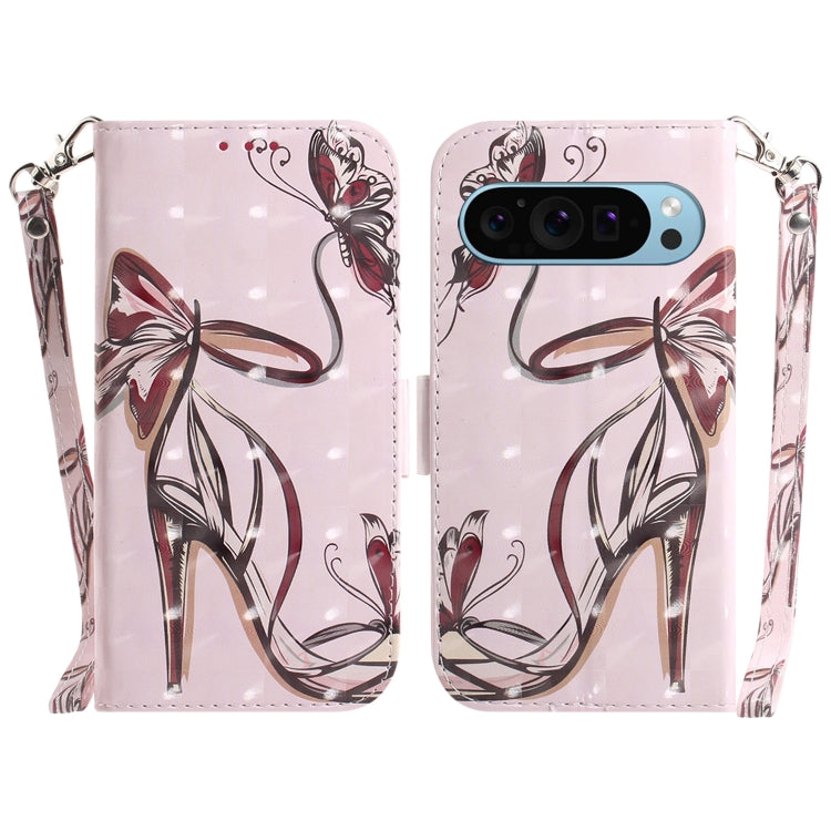 For Google Pixel 9 Pro 3D Colored Horizontal Flip Leather Phone Case(Butterfly High-heeled) - Google Cases by buy2fix | Online Shopping UK | buy2fix