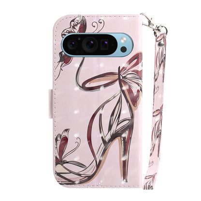 For Google Pixel 9 Pro 3D Colored Horizontal Flip Leather Phone Case(Butterfly High-heeled) - Google Cases by buy2fix | Online Shopping UK | buy2fix