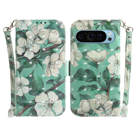 For Google Pixel 9 Pro 3D Colored Horizontal Flip Leather Phone Case(Watercolor Flower) - Google Cases by buy2fix | Online Shopping UK | buy2fix