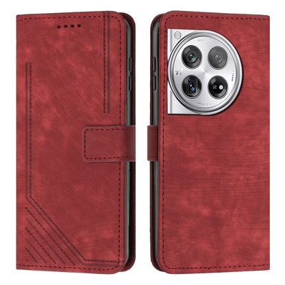 For OnePlus 12 Skin Feel Stripe Pattern Leather Phone Case with Lanyard(Red) - OnePlus Cases by buy2fix | Online Shopping UK | buy2fix