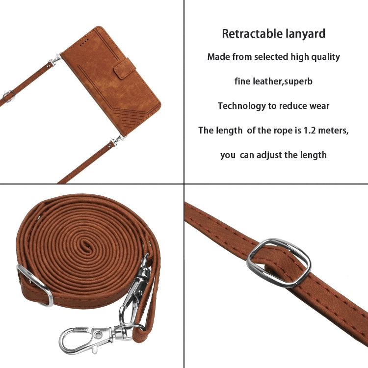 For OnePlus 13 Skin Feel Stripe Pattern Leather Phone Case with Lanyard(Brown) - OnePlus Cases by buy2fix | Online Shopping UK | buy2fix