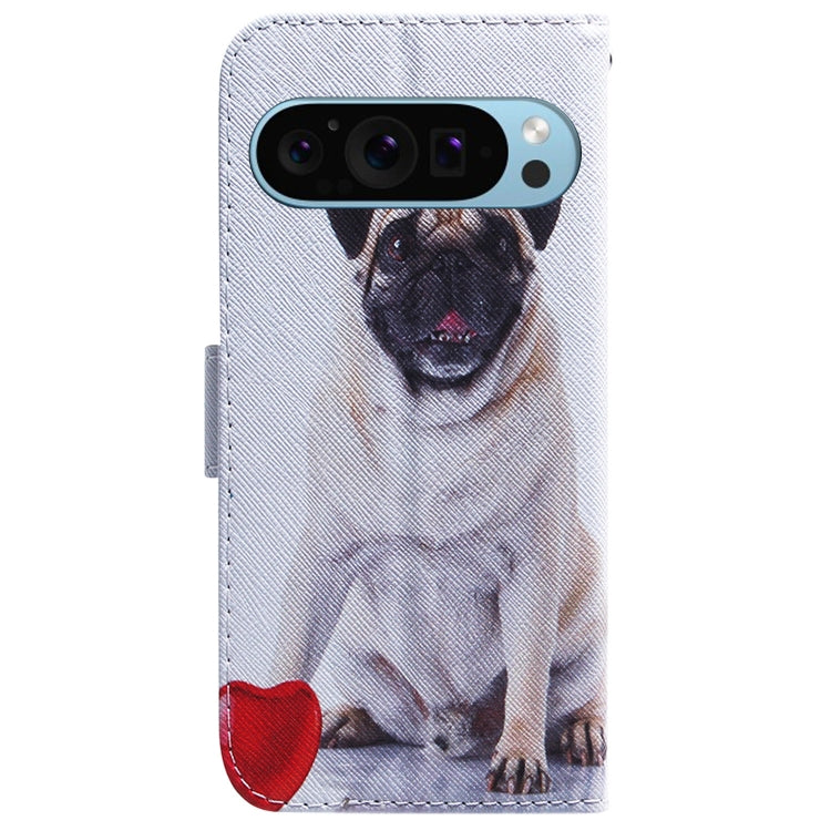 For Google Pixel 9 Coloured Drawing Flip Leather Phone Case(Pug) - Google Cases by buy2fix | Online Shopping UK | buy2fix