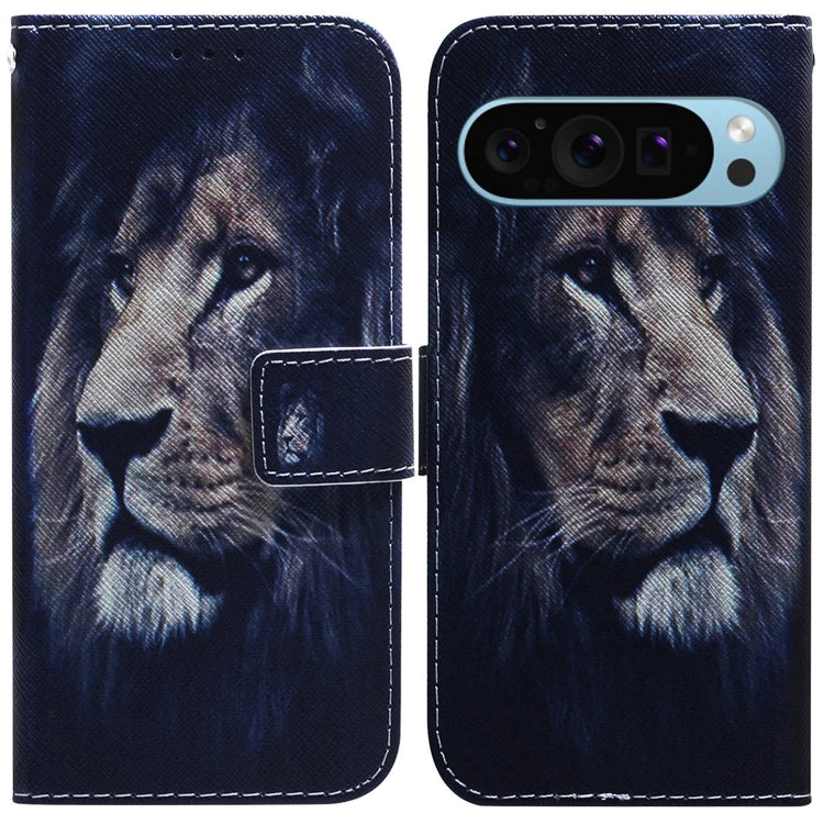 For Google Pixel 9 Coloured Drawing Flip Leather Phone Case(Lion) - Google Cases by buy2fix | Online Shopping UK | buy2fix