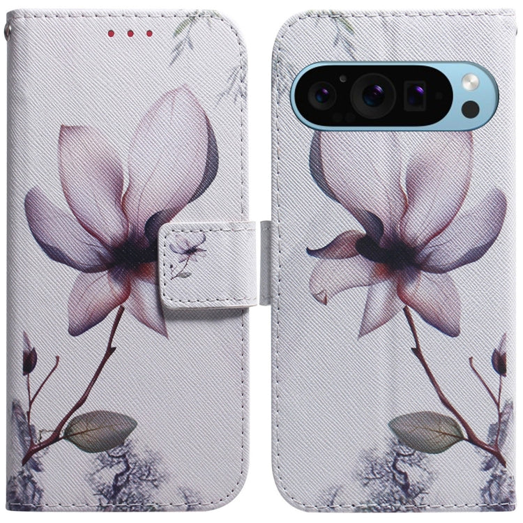 For Google Pixel 9 Coloured Drawing Flip Leather Phone Case(Magnolia) - Google Cases by buy2fix | Online Shopping UK | buy2fix