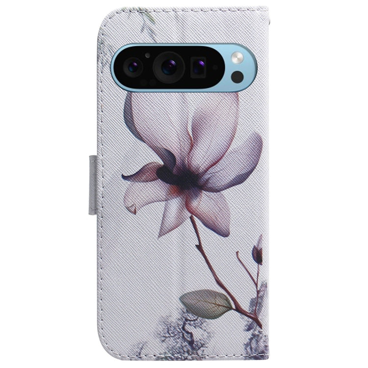 For Google Pixel 9 Coloured Drawing Flip Leather Phone Case(Magnolia) - Google Cases by buy2fix | Online Shopping UK | buy2fix