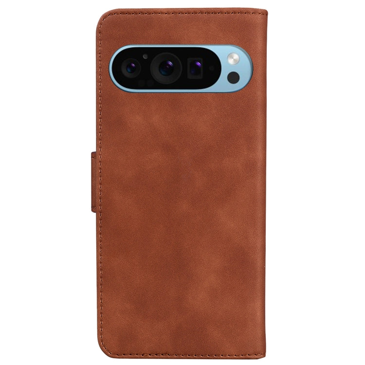 For Google Pixel 9 Pro Skin Feel Pure Color Flip Leather Phone Case(Brown) - Google Cases by buy2fix | Online Shopping UK | buy2fix