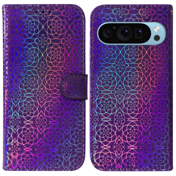 For Google Pixel 9 Colorful Magnetic Buckle Leather Phone Case(Purple) - Google Cases by buy2fix | Online Shopping UK | buy2fix