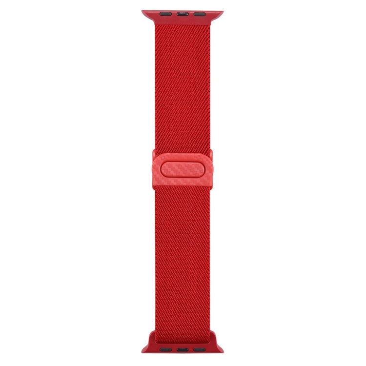 For Apple Watch Ultra 2 49mm Carbon Fiber Texture Snap Buckle Nylon Watch Band(Red) - Watch Bands by buy2fix | Online Shopping UK | buy2fix