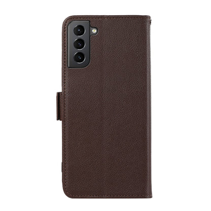 For Samsung Galaxy S21 5G ABEEL Side-Magnetic Litchi Pattern Leather RFID Phone Case(Brown) - Galaxy S21 5G Cases by buy2fix | Online Shopping UK | buy2fix