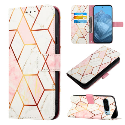 For Google Pixel 9 PT003 Marble Pattern Flip Leather Phone Case(Pink White) - Google Cases by buy2fix | Online Shopping UK | buy2fix