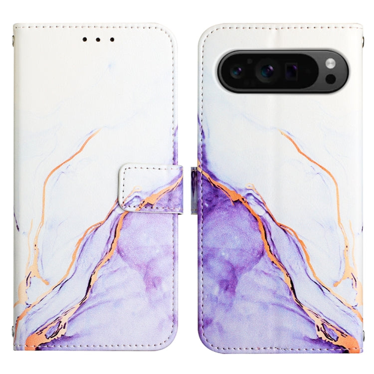 For Google Pixel 9 Pro PT003 Marble Pattern Flip Leather Phone Case(White Purple) - Google Cases by buy2fix | Online Shopping UK | buy2fix