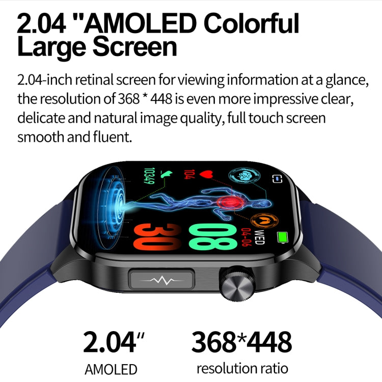 ET580 2.04 inch AMOLED Screen Sports Smart Watch Support Bluethooth Call /  ECG Function(Blue Silicone Band) - Smart Watches by buy2fix | Online Shopping UK | buy2fix