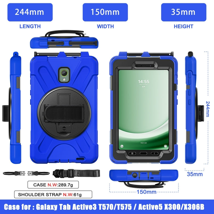 For Samsung Galaxy Tab Active5 X300 Rotary Grip Silicone Hybrid PC Tablet Case with Shoulder Strap(Blue) - Other Galaxy Tab PC by buy2fix | Online Shopping UK | buy2fix