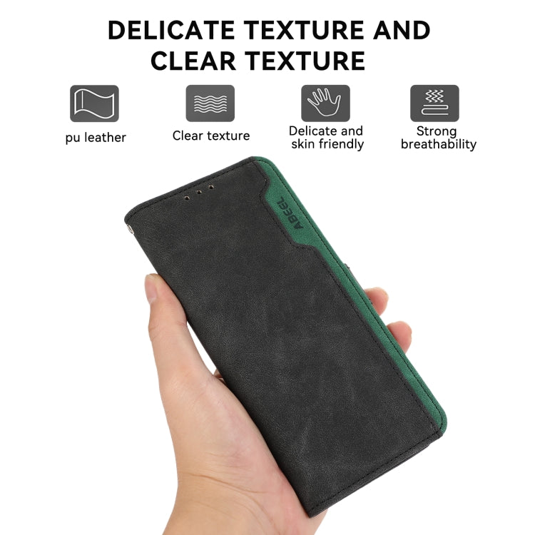 For iPhone 16 Pro ABEEL Color Block Magnetic RFID Leather Phone Case(Black-Green) - iPhone 16 Pro Cases by buy2fix | Online Shopping UK | buy2fix