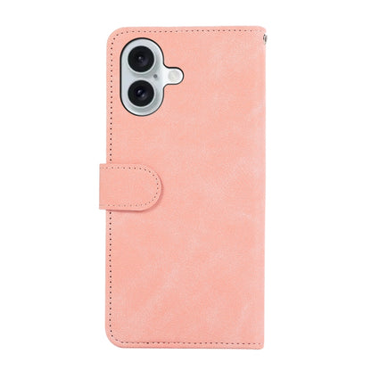 For iPhone 16 Plus ABEEL Color Block Magnetic RFID Leather Phone Case(Pink-Cyan) - iPhone 16 Plus Cases by buy2fix | Online Shopping UK | buy2fix