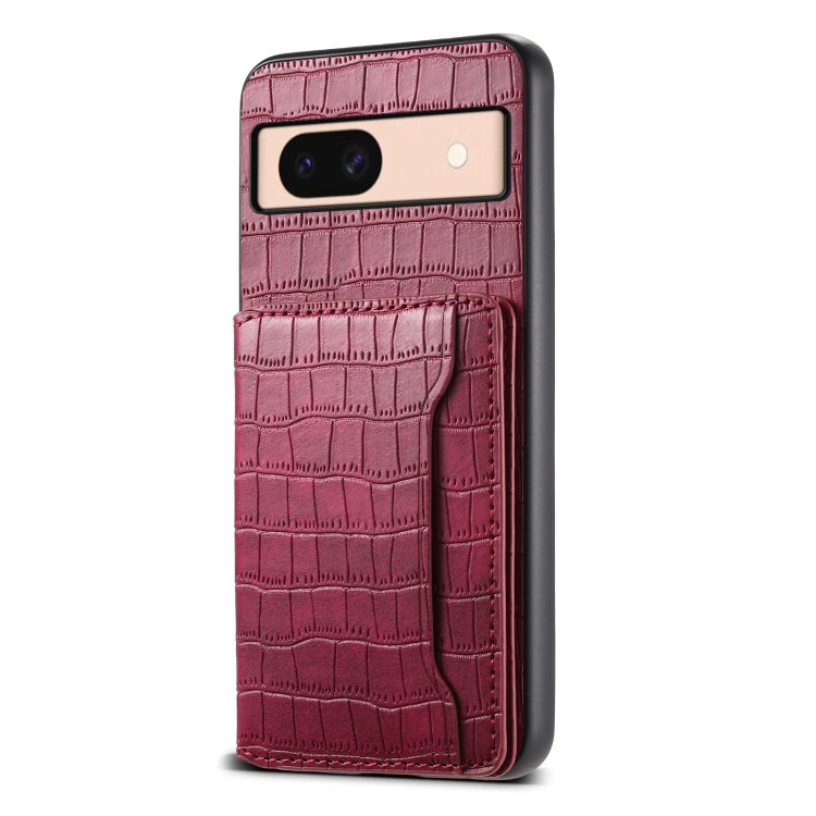 For Google Pixel 8a Crocodile Texture Card Bag Design Full Coverage Phone Case(Red) - Google Cases by buy2fix | Online Shopping UK | buy2fix