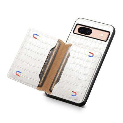 For Google Pixel 8a Crocodile Texture Card Bag Design Full Coverage Phone Case(White) - Google Cases by buy2fix | Online Shopping UK | buy2fix