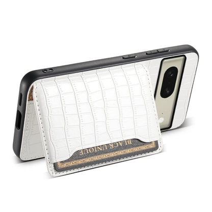 For Google Pixel 8 Crocodile Texture Card Bag Design Full Coverage Phone Case(White) - Google Cases by buy2fix | Online Shopping UK | buy2fix