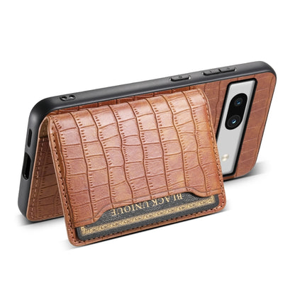 For Google Pixel 7a Crocodile Texture Card Bag Design Full Coverage Phone Case(Brown) - Google Cases by buy2fix | Online Shopping UK | buy2fix