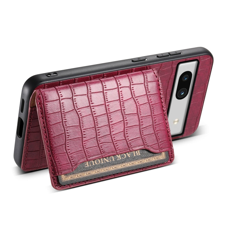 For Google Pixel 7a Crocodile Texture Card Bag Design Full Coverage Phone Case(Red) - Google Cases by buy2fix | Online Shopping UK | buy2fix