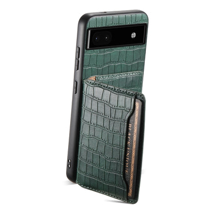 For Google Pixel 6a Crocodile Texture Card Bag Design Full Coverage Phone Case(Green) - Google Cases by buy2fix | Online Shopping UK | buy2fix