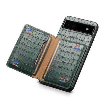 For Google Pixel 6a Crocodile Texture Card Bag Design Full Coverage Phone Case(Green) - Google Cases by buy2fix | Online Shopping UK | buy2fix