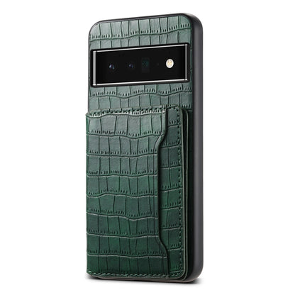 For Google Pixel 6 Pro Crocodile Texture Card Bag Design Full Coverage Phone Case(Green) - Google Cases by buy2fix | Online Shopping UK | buy2fix