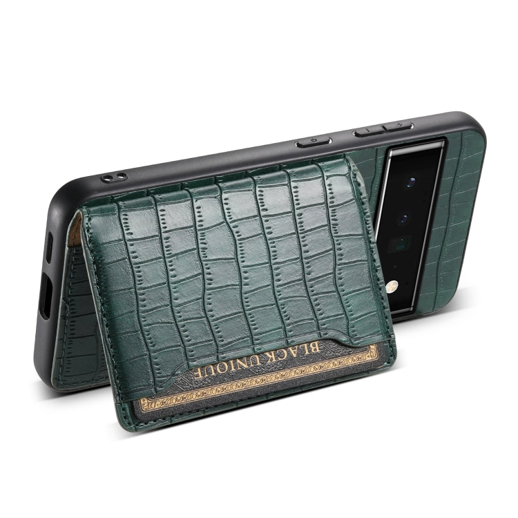 For Google Pixel 6 Pro Crocodile Texture Card Bag Design Full Coverage Phone Case(Green) - Google Cases by buy2fix | Online Shopping UK | buy2fix