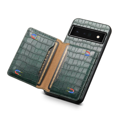 For Google Pixel 6 Pro Crocodile Texture Card Bag Design Full Coverage Phone Case(Green) - Google Cases by buy2fix | Online Shopping UK | buy2fix