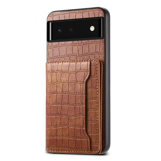 For Google Pixel 6 Crocodile Texture Card Bag Design Full Coverage Phone Case(Brown) - Google Cases by buy2fix | Online Shopping UK | buy2fix