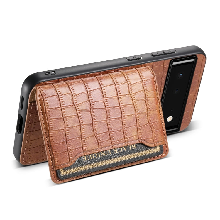 For Google Pixel 6 Crocodile Texture Card Bag Design Full Coverage Phone Case(Brown) - Google Cases by buy2fix | Online Shopping UK | buy2fix