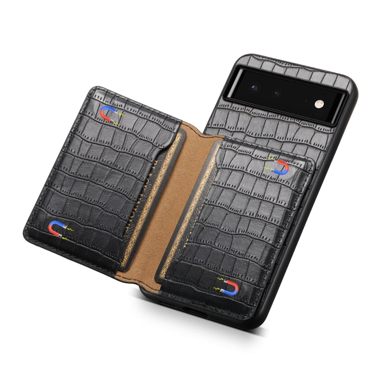 For Google Pixel 6 Crocodile Texture Card Bag Design Full Coverage Phone Case(Black) - Google Cases by buy2fix | Online Shopping UK | buy2fix